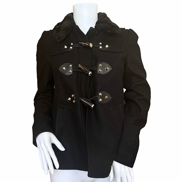 $348 JUICY COUTURE WOOL SHORT SWING TOGGLE COAT JACKET PITCH BLACK - Picture 7 of 9